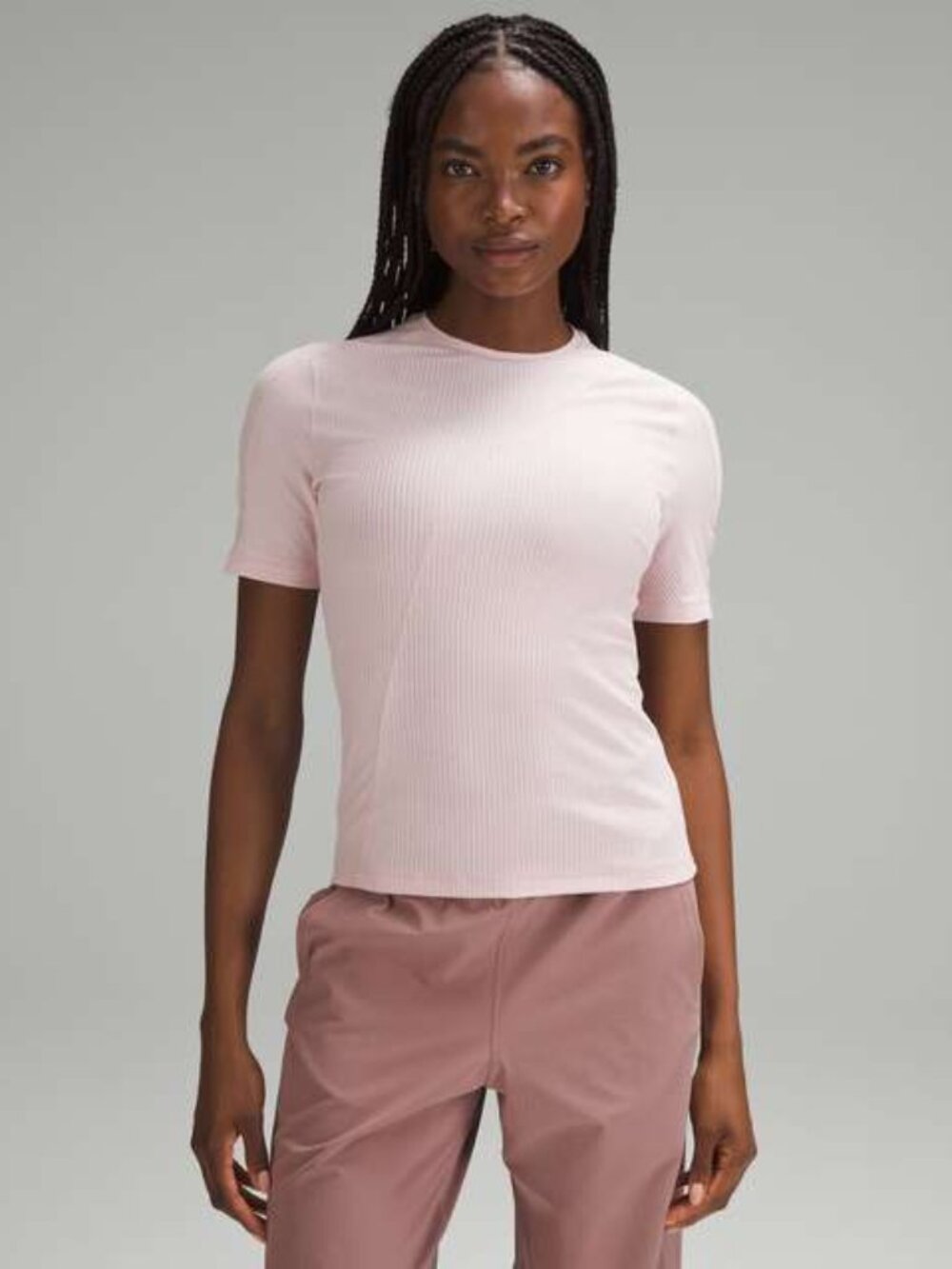 Lululemon Light Pink Ribbed Short Sleeve Crewneck Tee